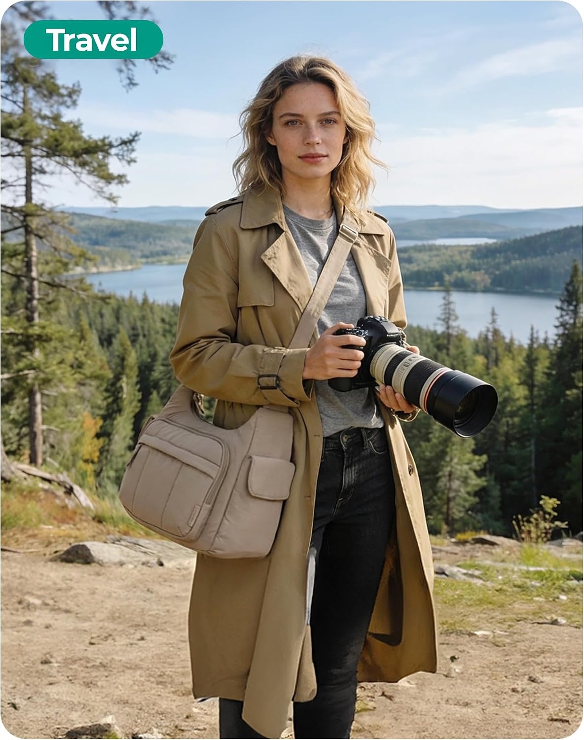 image:imageBAGSMART 2 in 1 Puffy Camera Bag for Photographer Everyday Shoulder BagDark Pink