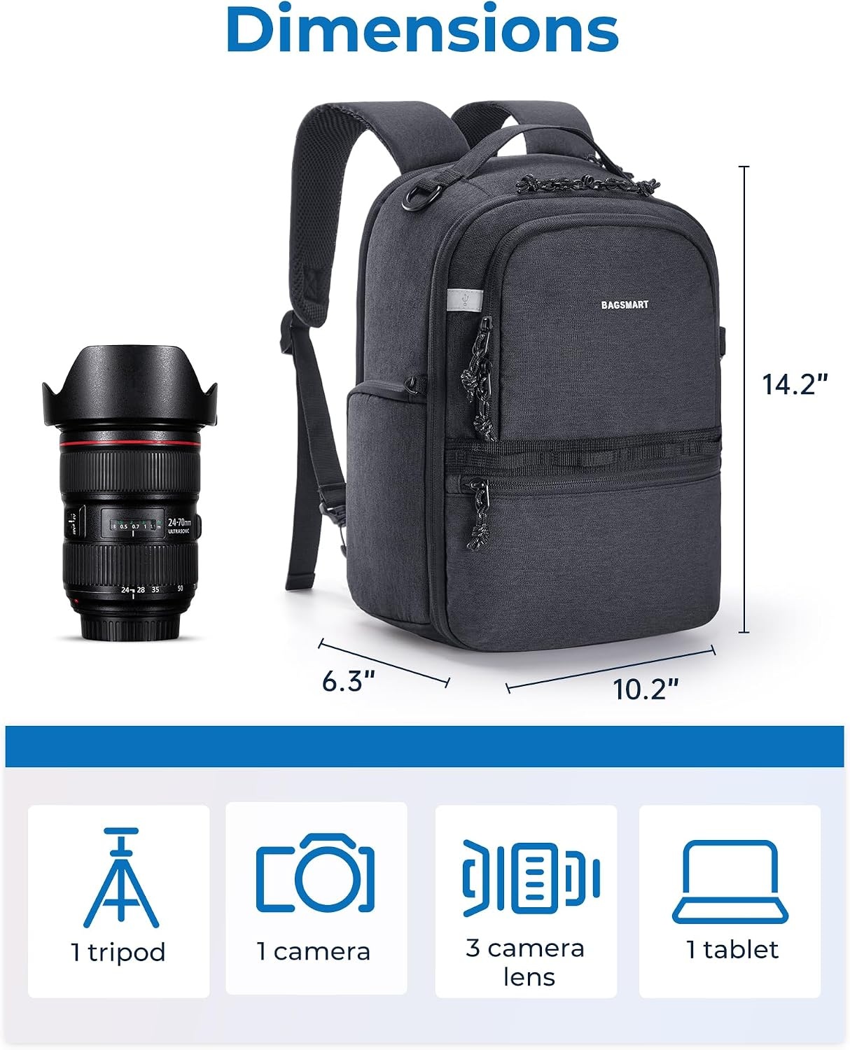 image:imageBAGSMART 2 in 1 Small Camera Backpack for DSLR Fits 129 iPad BeigeBlack