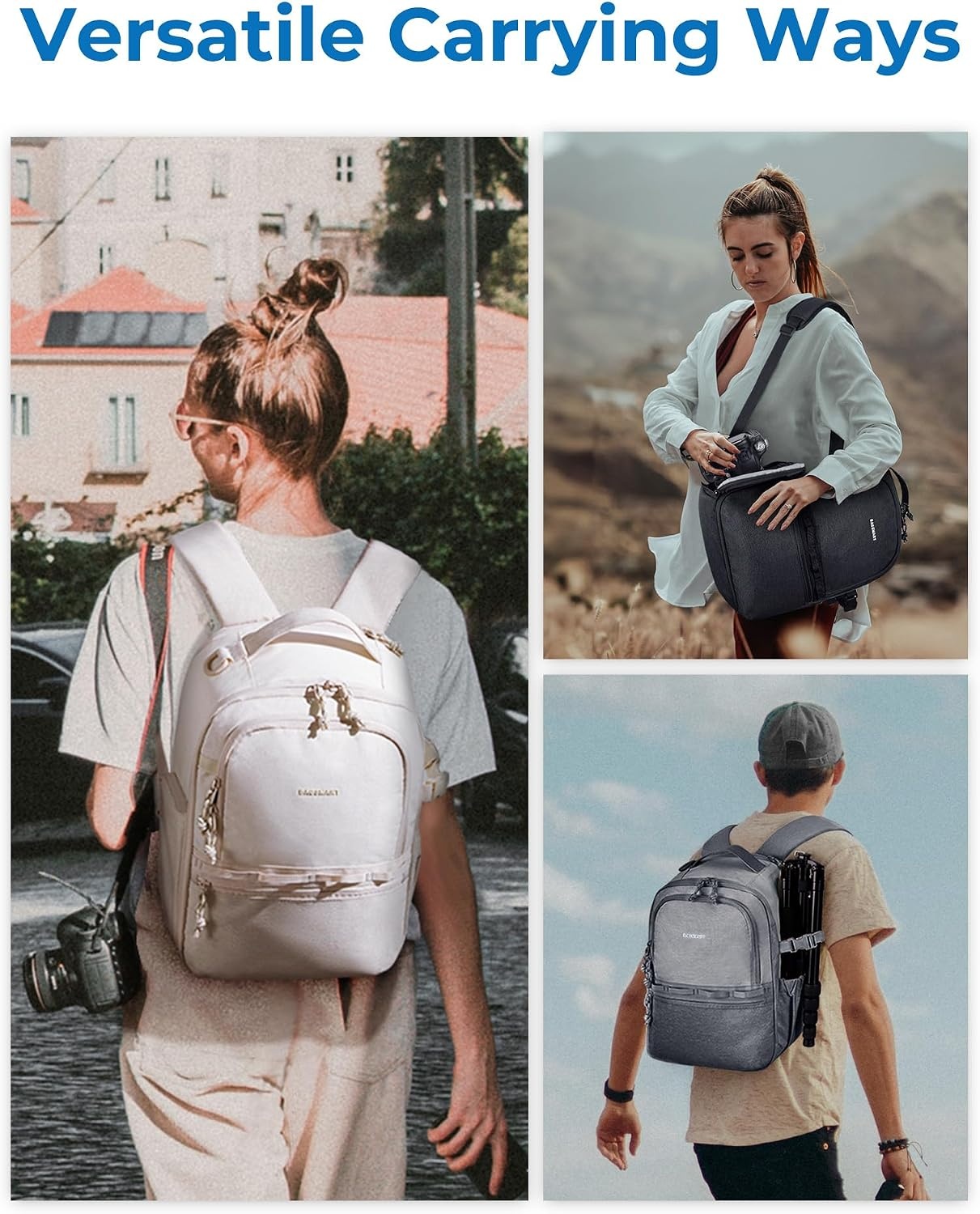 image:imageBAGSMART 2 in 1 Small Camera Backpack for DSLR Fits 129 iPad BeigeBlack