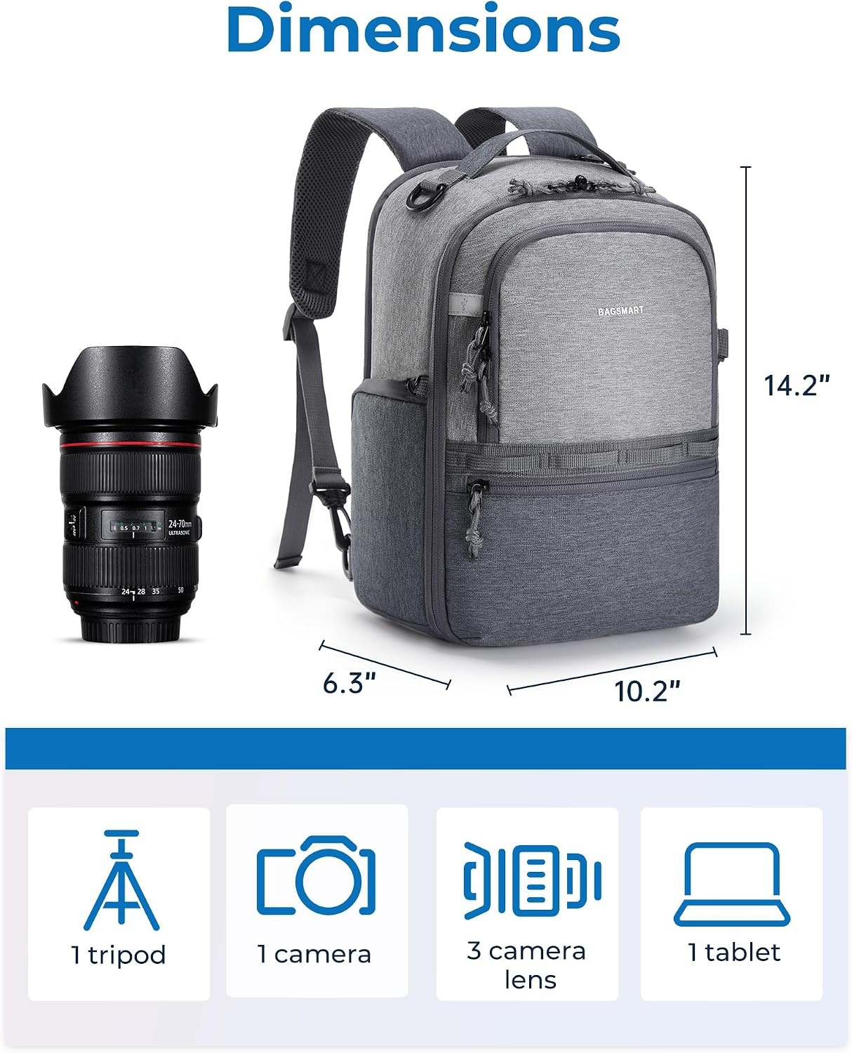 image:imageBAGSMART 2 in 1 Small Camera Backpack for DSLR Fits 129 iPad BeigeGray