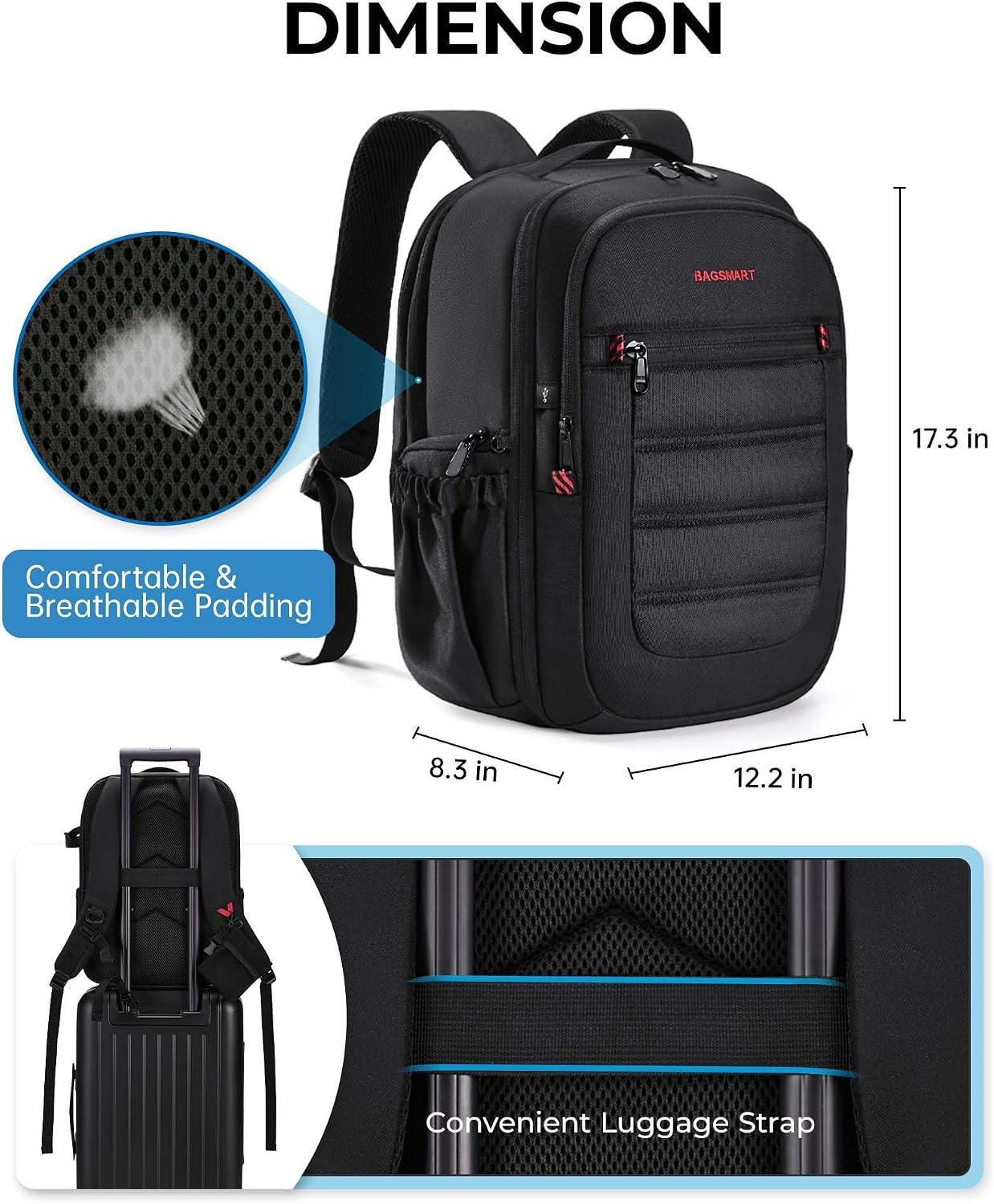 image:imageBAGSMART Camera Bag for DSLR Waterproof Camera Backpacks for Photographers Camera Case with Laptop Compartment156 BlackBlack