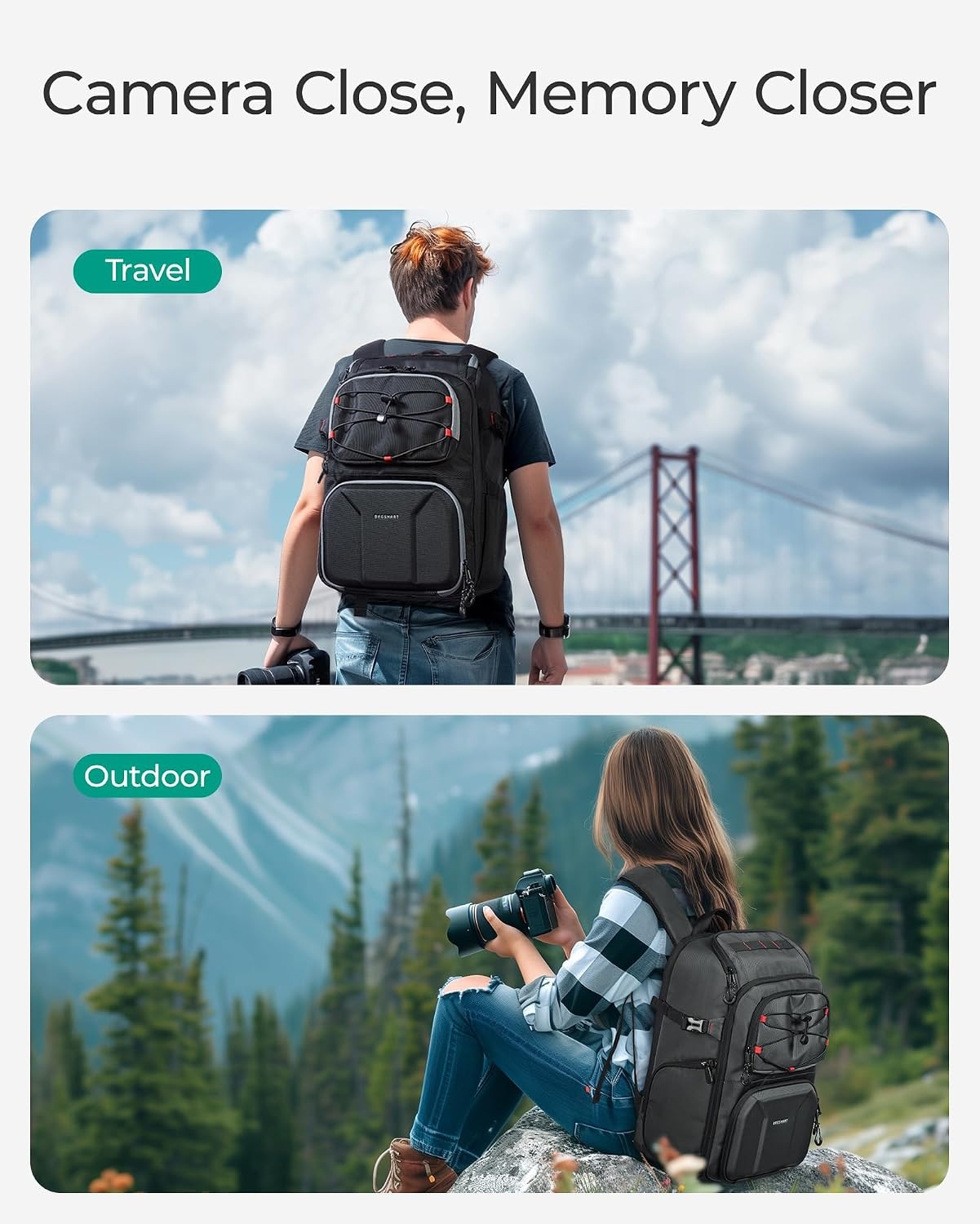 image:imageBAGSMART Camera Bag for Photographers Professional Fits up to 156 LaptopLight Grey