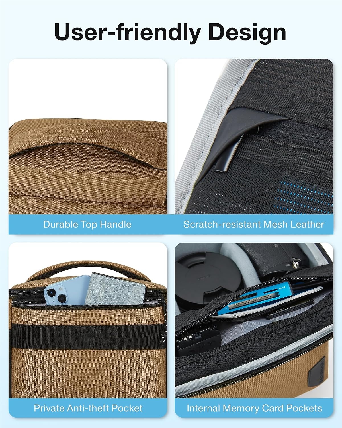 image:imageBAGSMART Camera Sling Bag with Tripod Holder amp Rain Cover Black06Khaki Brown