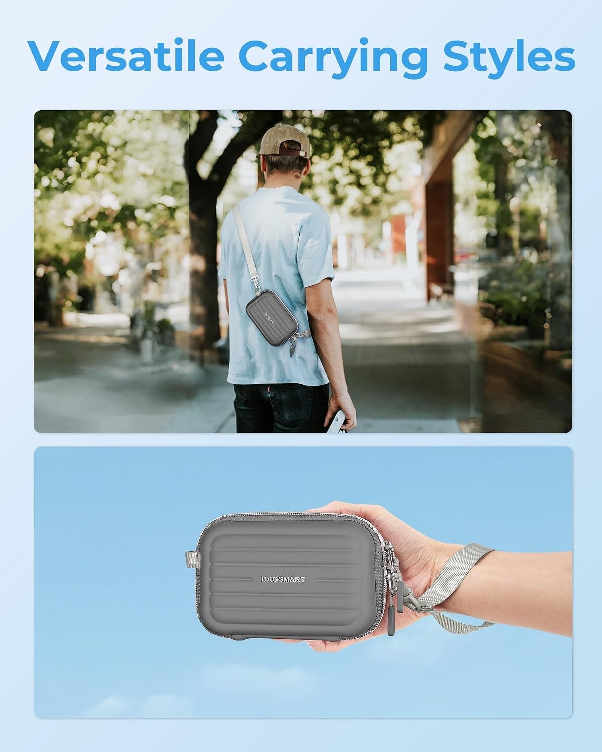 image:imageBAGSMART Digital Camera Case Small Camera Bag with 2 Carrying Ways PinkGrey