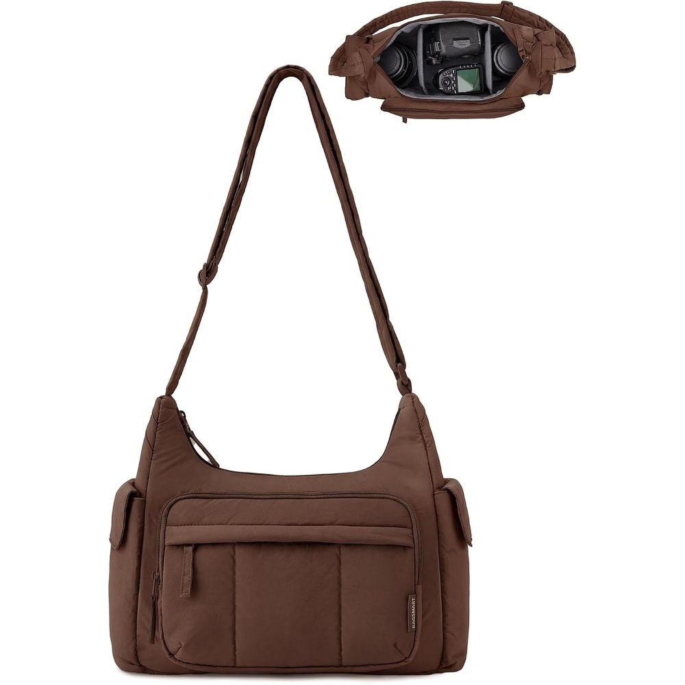 image:imageBAGSMART 2 in 1 Puffy Camera Bag for Photographer Everyday Shoulder BagCoffee Brown