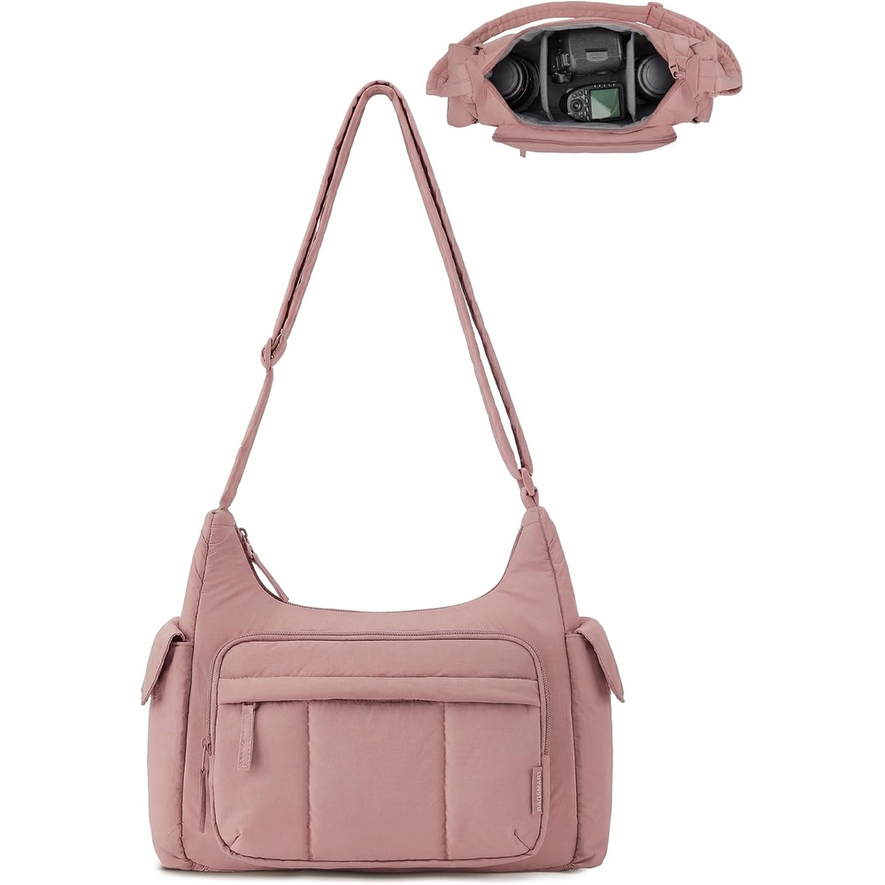 image:imageBAGSMART 2 in 1 Puffy Camera Bag for Photographer Everyday Shoulder BagDark Pink