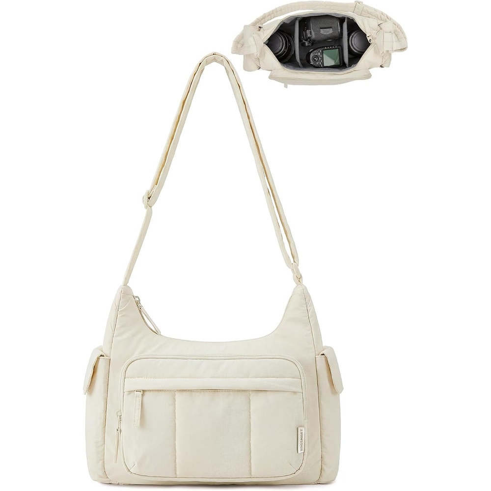 image:imageBAGSMART 2 in 1 Puffy Camera Bag for Photographer Everyday Shoulder BagLight Beige
