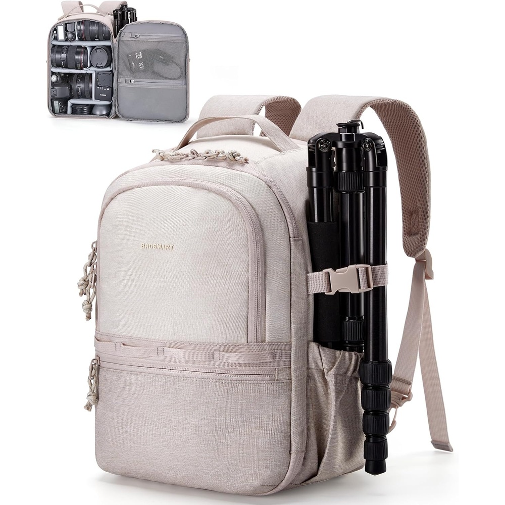 image:imageBAGSMART 2 in 1 Small Camera Backpack for DSLR Fits 129 iPad BeigeBeige