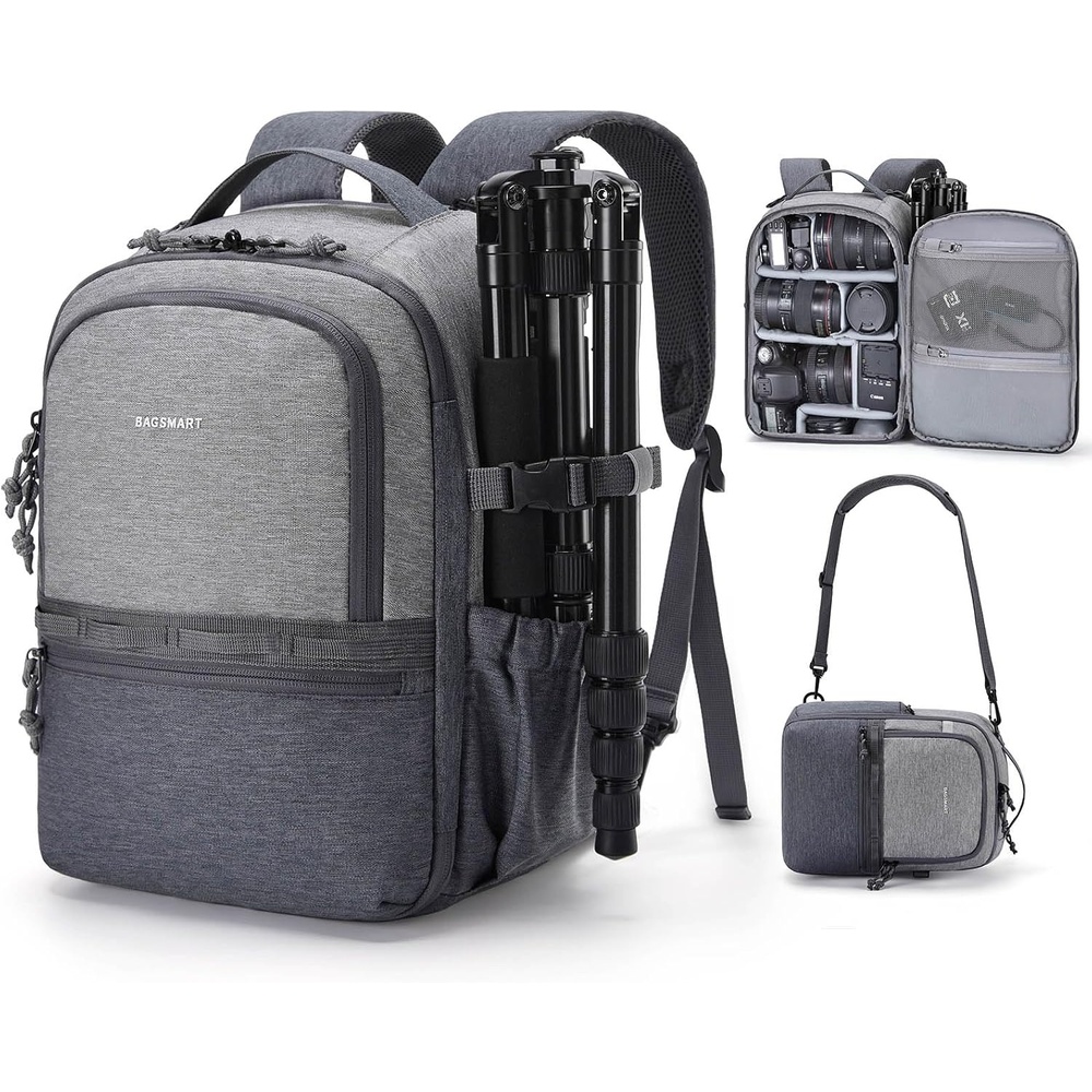 image:imageBAGSMART 2 in 1 Small Camera Backpack for DSLR Fits 129 iPad BeigeGray