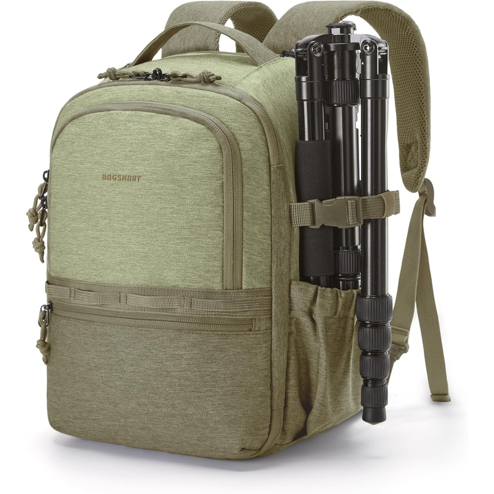 image:imageBAGSMART 2 in 1 Small Camera Backpack for DSLR Fits 129 iPad BeigeOlive Green
