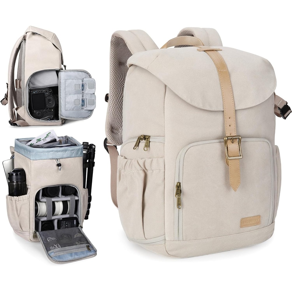 image:imageBAGSMART Camera Backpack DSLR Camera Bag Backpacks for PhotographersAivory Whitesingle Buckle