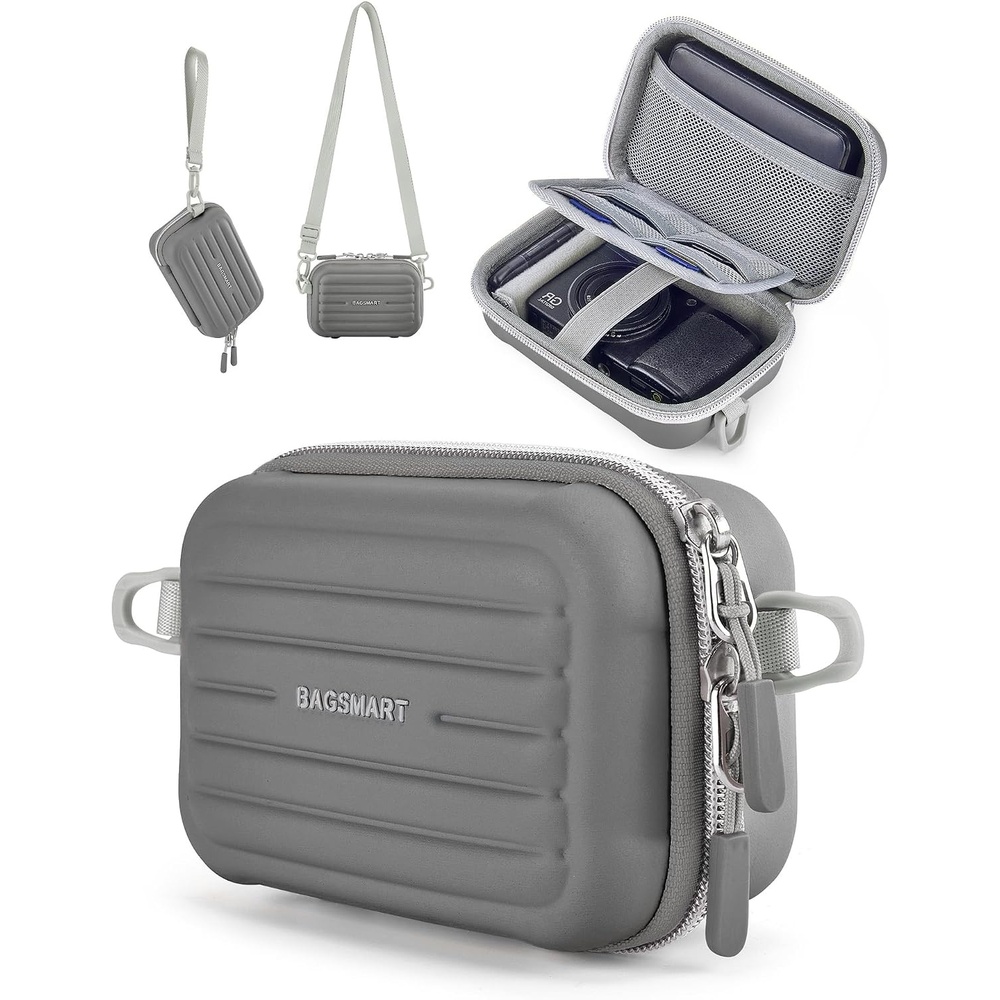 image:imageBAGSMART Digital Camera Case Small Camera Bag with 2 Carrying Ways PinkGrey