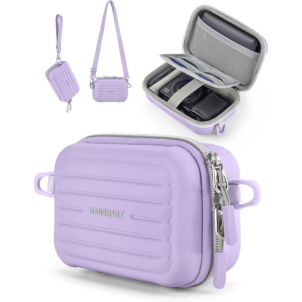 image:imageBAGSMART Digital Camera Case Small Camera Bag with 2 Carrying Ways PinkPurple