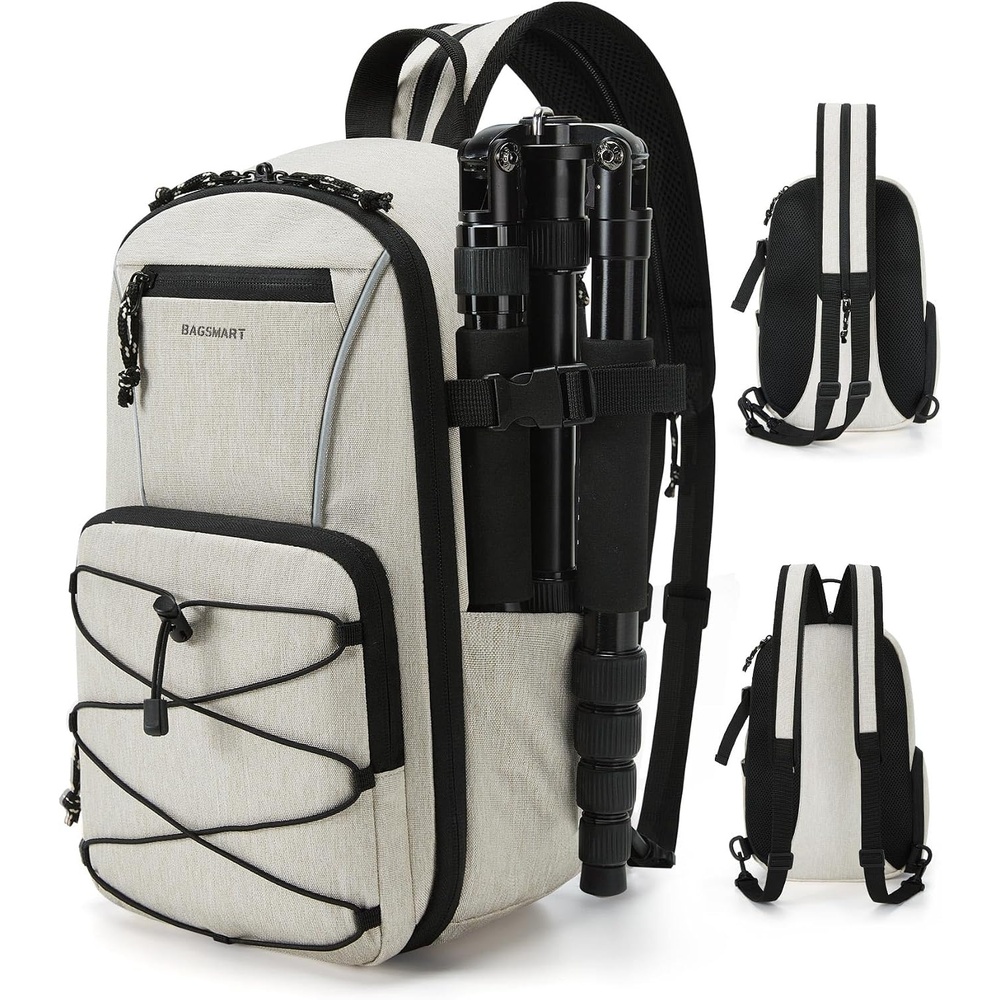 image:imageBAGSMART Small Camera Sling Bag DSLRSLR Camera Bag Fits 11 Tablet Camera Shoulder Bag for Photographers with Tripod HolderBeige