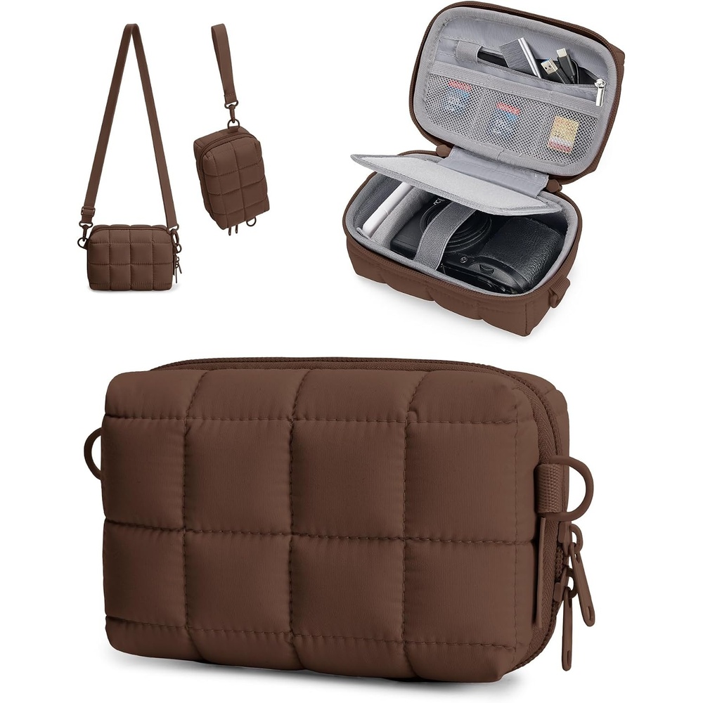 image:imageBAGSMART Small Puffy Digital Camera Case Waterrepellent PinkCoffee Brown