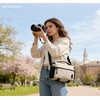 BAGSMART Camera Sling Bag with Tripod Holder & Rain Cover, Black(03-Ivory White)