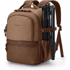 BAGSMART 2 in 1 Small Camera Backpack for DSLR, Fits 12.9″ iPad, Beige(Coffee Brown)