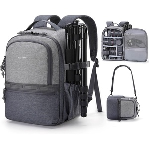 BAGSMART 2 in 1 Small Camera Backpack for DSLR, Fits 12.9″ iPad, Beige(Gray)