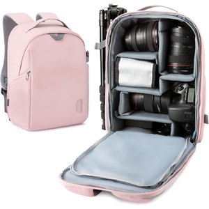 BAGSMART Camera Backpack, DSLR SLR Camera Bag Backpack Fits 15.6 Inch Laptop,Anti-Theft Waterproof Camera Case for Photographers,Men Women,with Rain Cover,Tripod Holder,Black(Pink)
