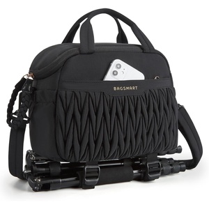 BAGSMART Camera Sling Bag, Portable Small Camera Bags for Photographers with Tripod Holder, Waterproof DSLR/SLR/Cute Camera Case for Women with Rain Cover, Compatible with Sony Canon Nikon, Beige(Black)