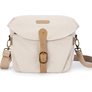 BAGSMART Canvas Crossbody Camera Bag with Rain Cover for Women Men, Khaki(02-Ivory White)