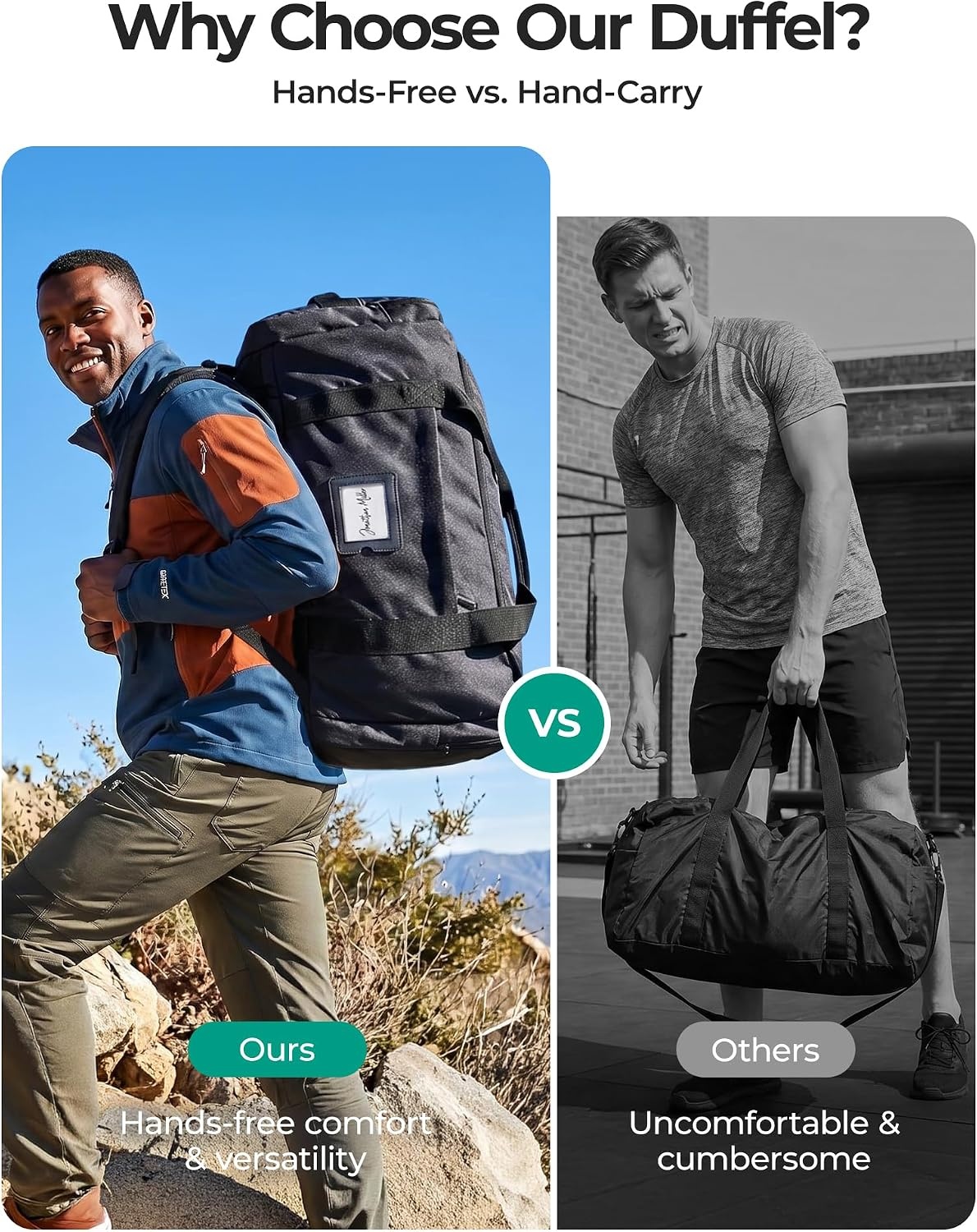 image:imageBAGSAMRT 60L Foldable Duffle Bag for Travel Large Travel Duffel Bag for Men 4 in 1 Travel Backpack Carry on Weekender Bag Light BrownBlack