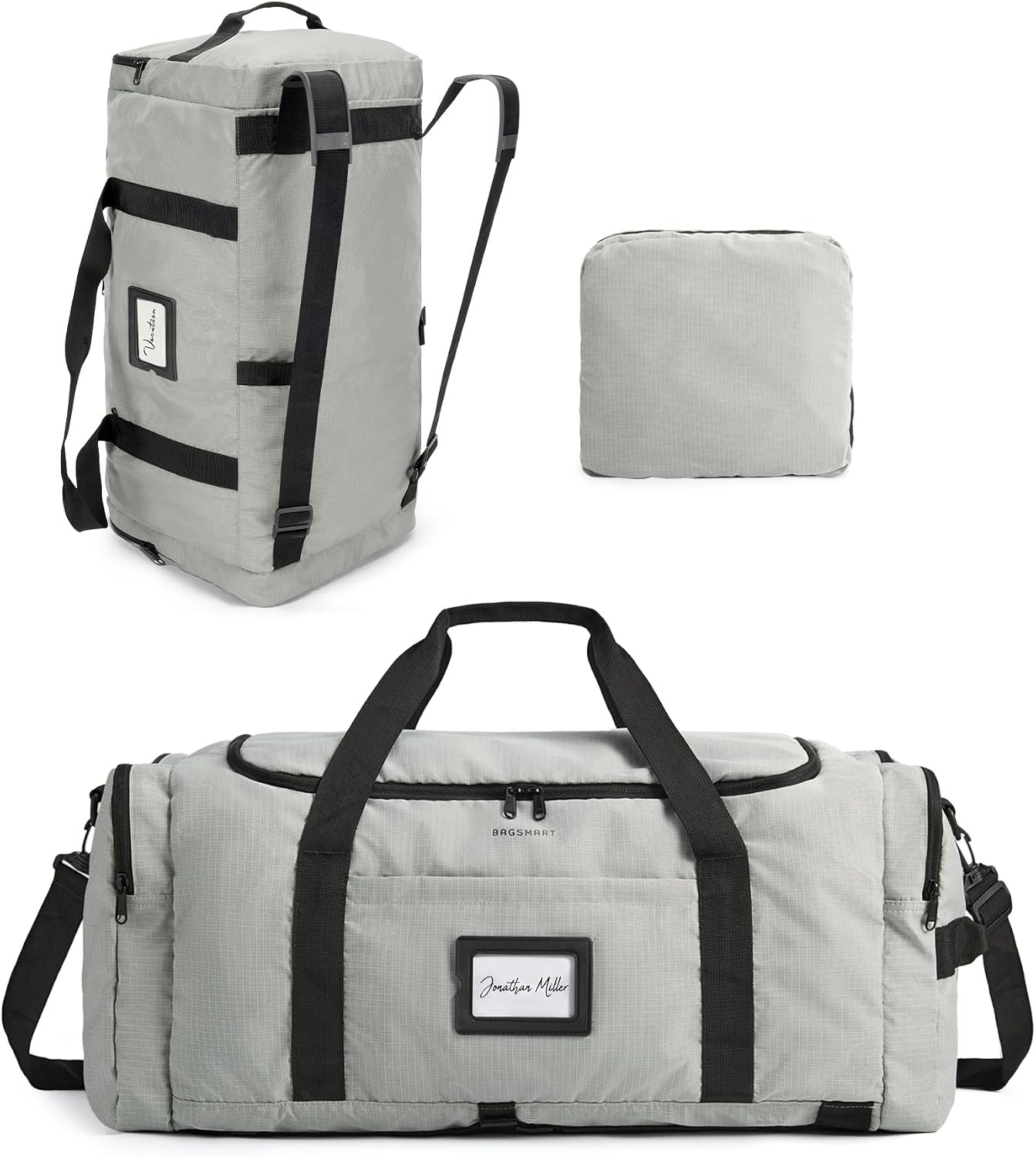 image:imageBAGSAMRT 60L Foldable Duffle Bag for Travel Large Travel Duffel Bag for Men 4 in 1 Travel Backpack Carry on Weekender Bag Light BrownGray