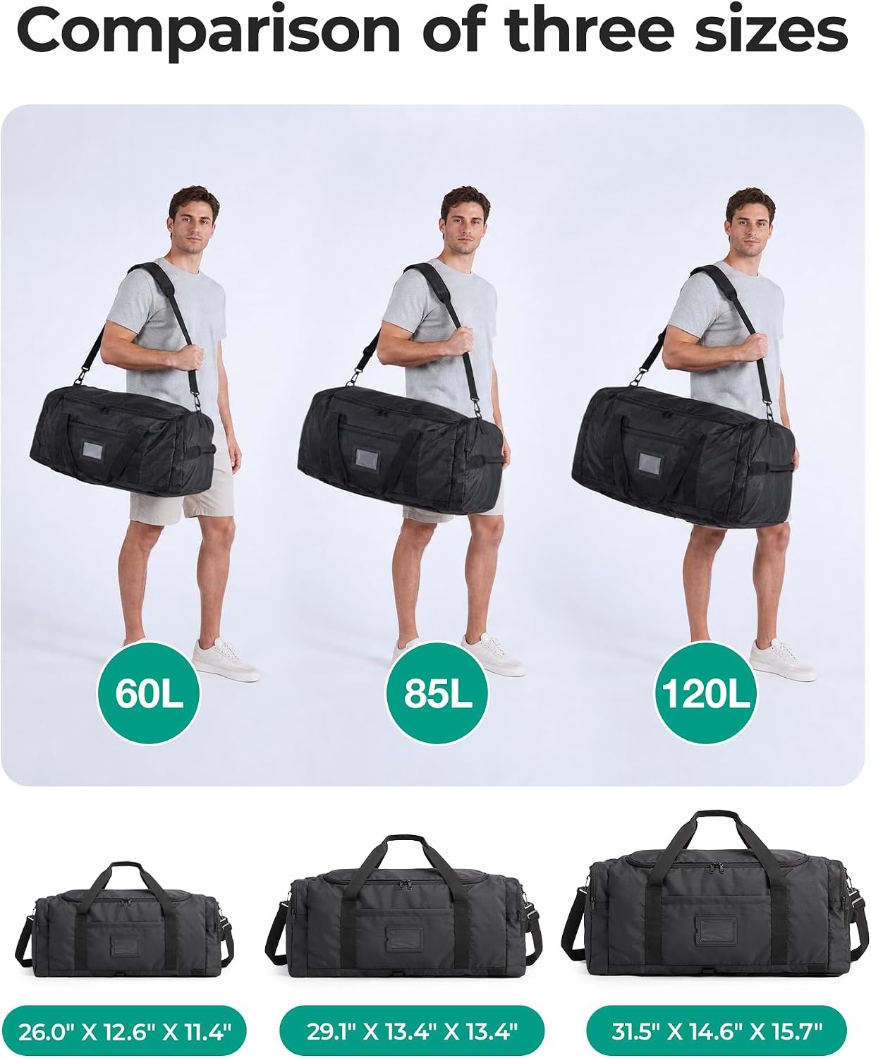 image:imageBAGSAMRT 60L Foldable Duffle Bag for Travel Large Travel Duffel Bag for Men 4 in 1 Travel Backpack Carry on Weekender Bag Light BrownLight Brown