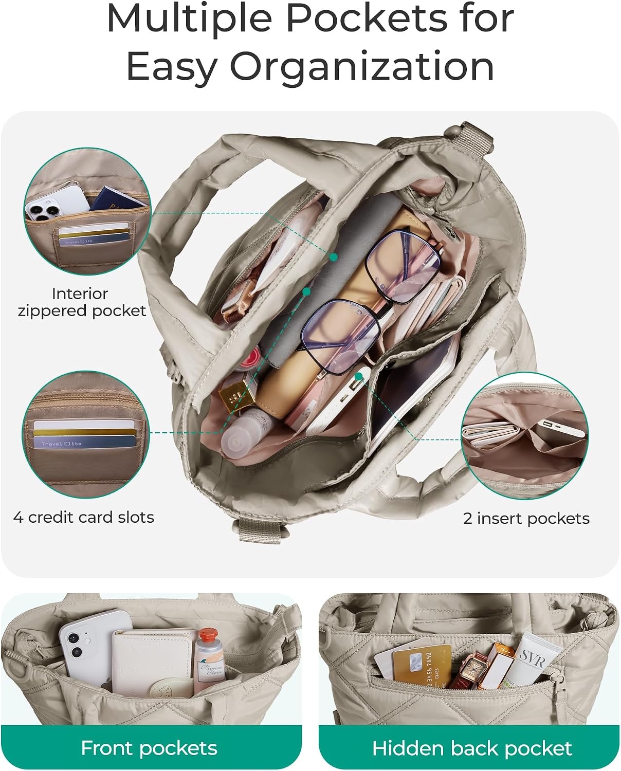 image:imageBAGSMART Crossbody Bags for Women Lightweight Purses for Women Quilted Puffer Tote Handbags for Daily UseShopTravelLight Tan