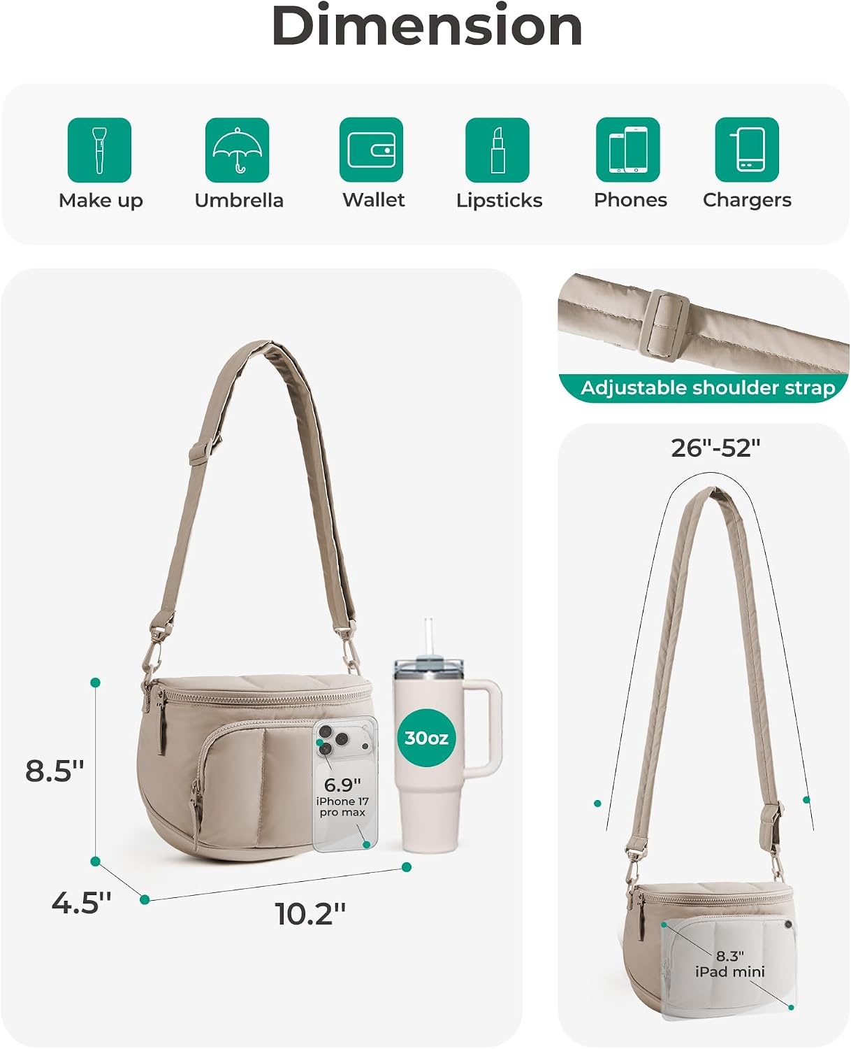 image:imageBAGSMART Crossbody Bags for Women Puffer Cute Bum Bag with Pouch02latte Brown