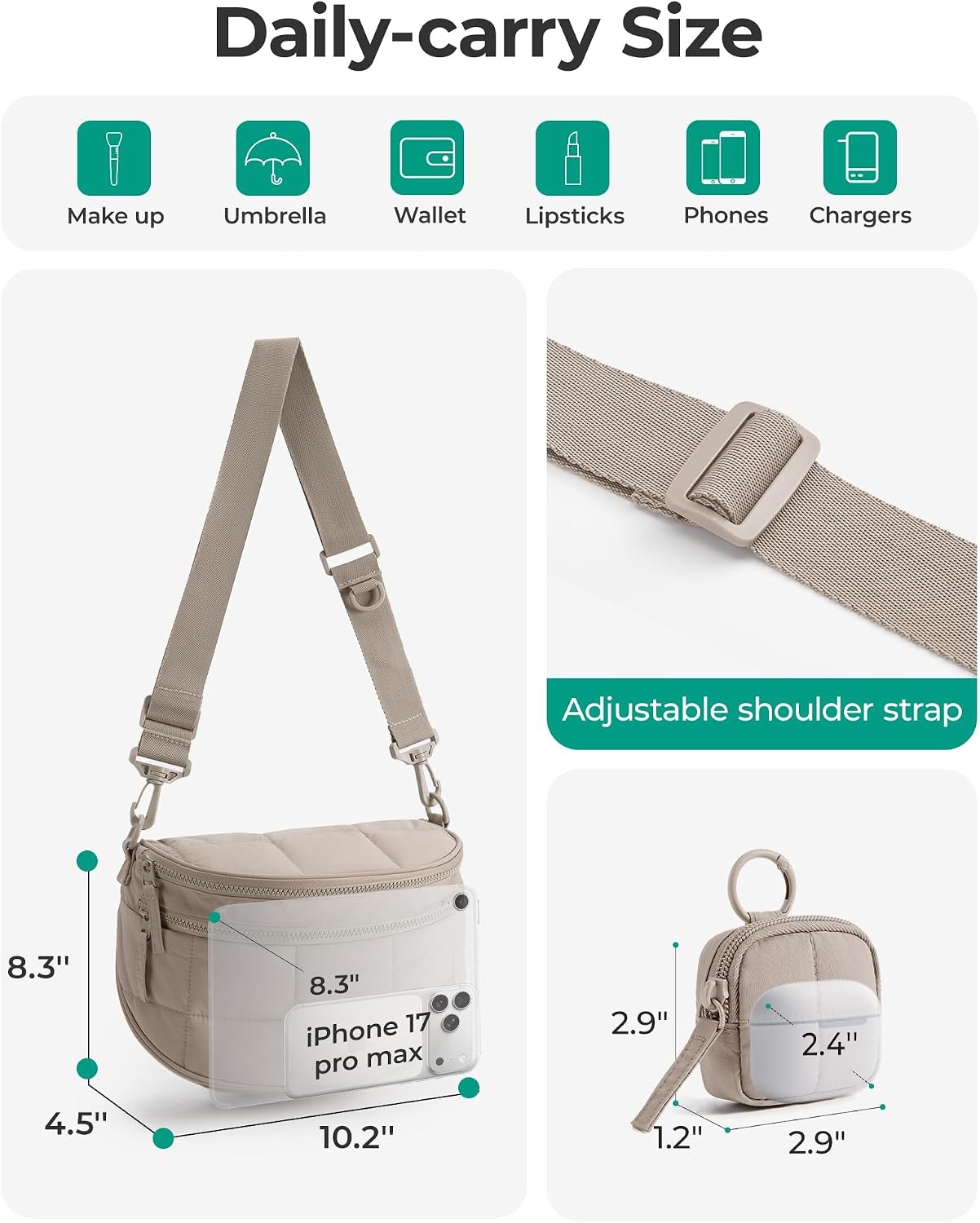 image:imageBAGSMART Crossbody Bags for Women Puffer Cute Bum Bag with PouchCamel