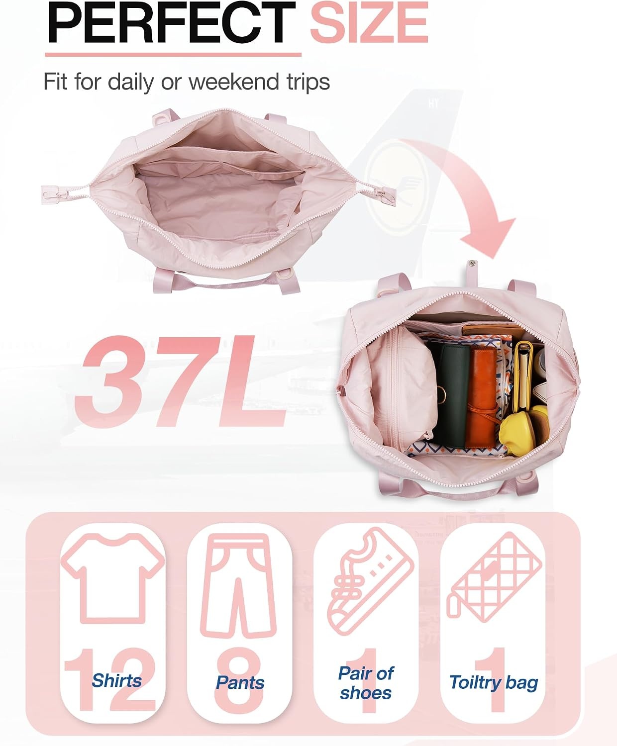 image:imageBAGSMART Gym Bag for Women Carry on Weekender Overnight Bag Travel Duffel Bags with Trolley Sleeve Personal Item Travel Bag Tote Bag Workout Dance BagBlackMediumPink