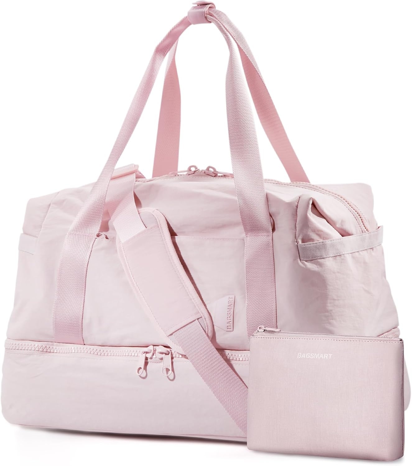 image:imageBAGSMART Gym Bag for Women Carry on Weekender Overnight Bag Travel Duffel Bags with Trolley Sleeve Personal Item Travel Bag Tote Bag Workout Dance BagBlackMediumPink