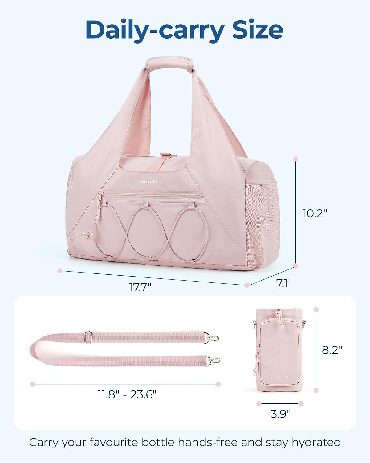 image:imageBAGSMART Gym Bag for Women Lightweight Duffel with Shoe Compartment Tote Bag with Wet Pocket for Yoga Travel PinkSage