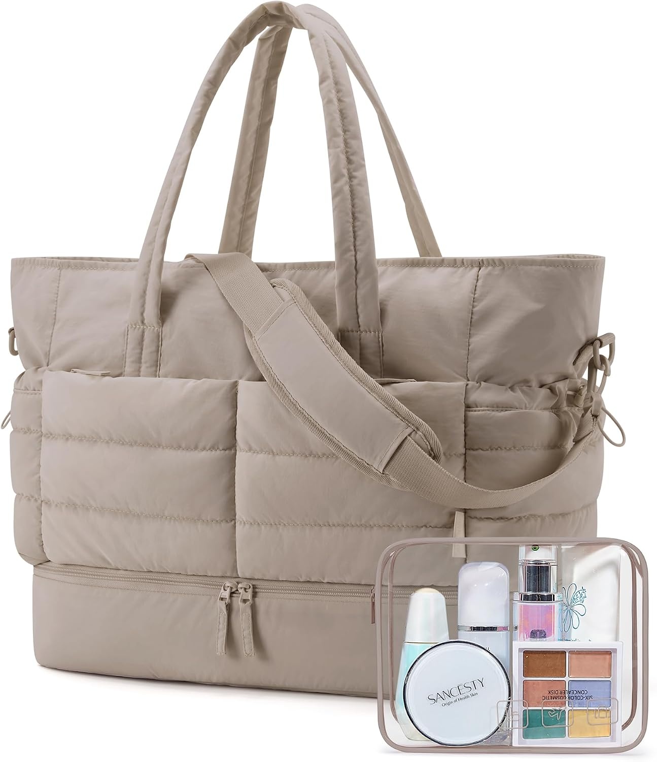 image:imageBAGSMART Large Travel Duffel Bag with Shoe Compartment Puffer CarryOn Gym Weekender Bag for Women CamelCamel