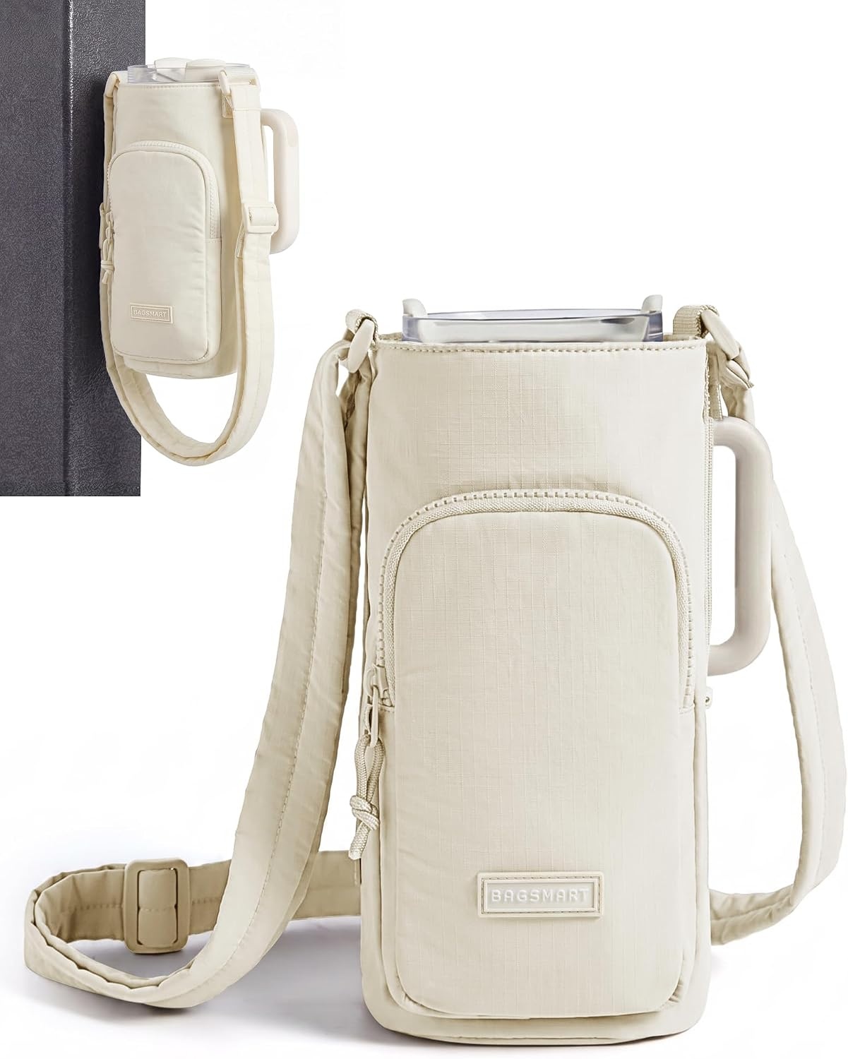 image:imageBAGSMART Magnetic 40oz Water Bottle Holder with Strap Crossbody Purse Gym Accessories for WomenIvory