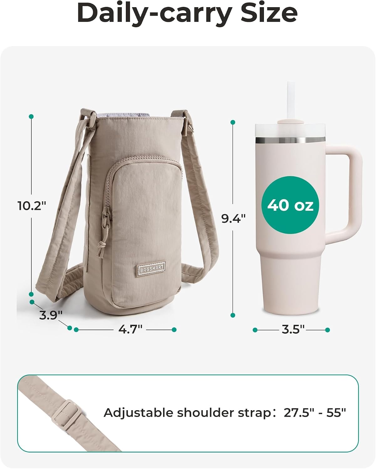 image:imageBAGSMART Magnetic 40oz Water Bottle Holder with Strap Crossbody Purse Gym Accessories for WomenSage