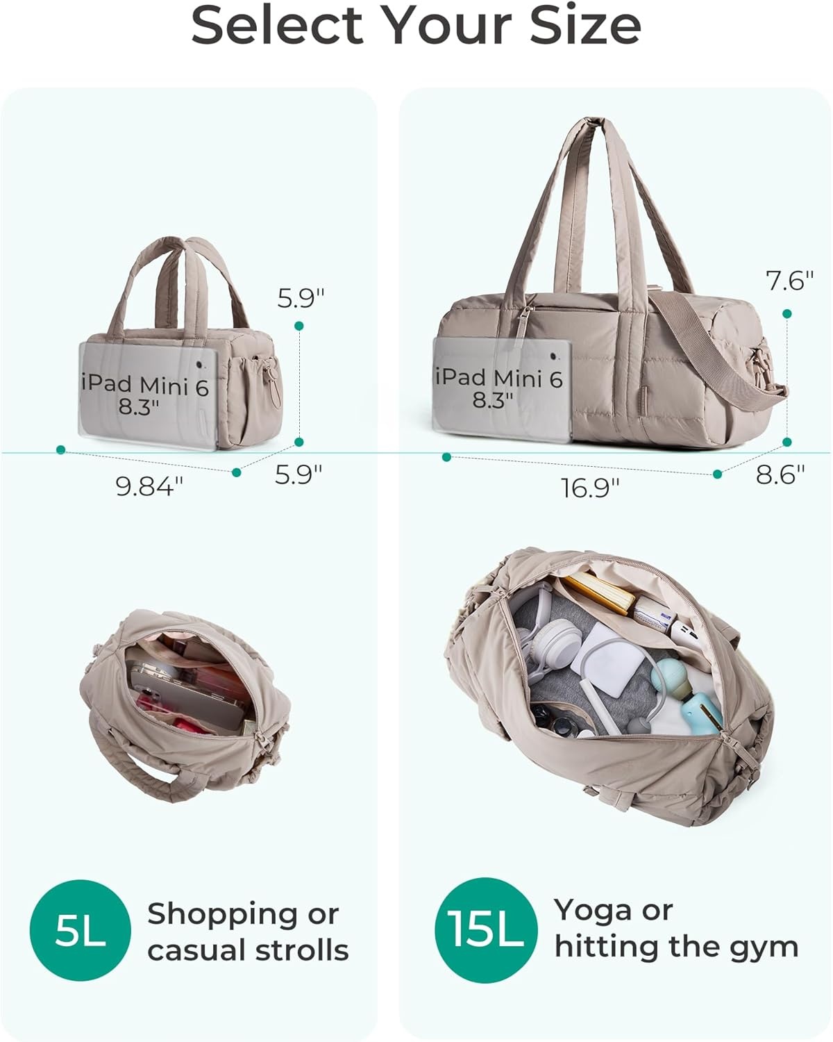 image:imageBAGSMART Reiki Gym Bag for Women Puffy Yoga Mat Travel Weekender Duffle BagBaby Pink