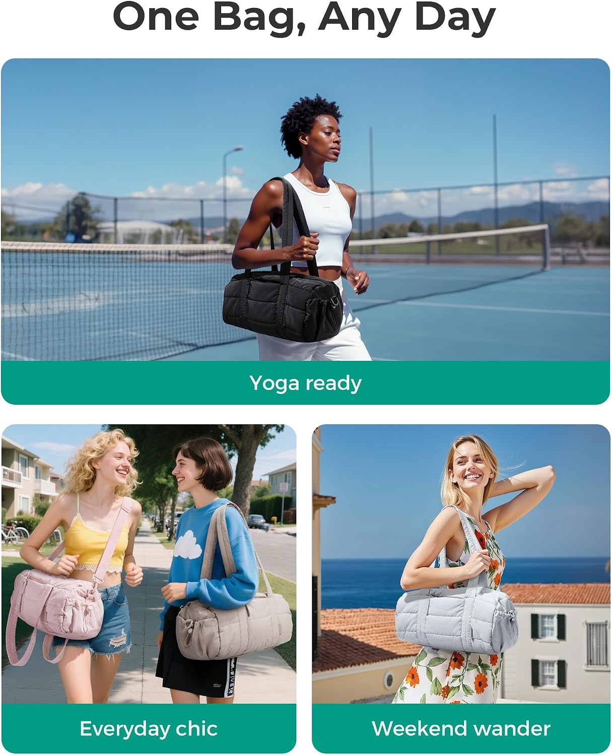 image:imageBAGSMART Reiki Gym Bag for Women Puffy Yoga Mat Travel Weekender Duffle BagSand Brown