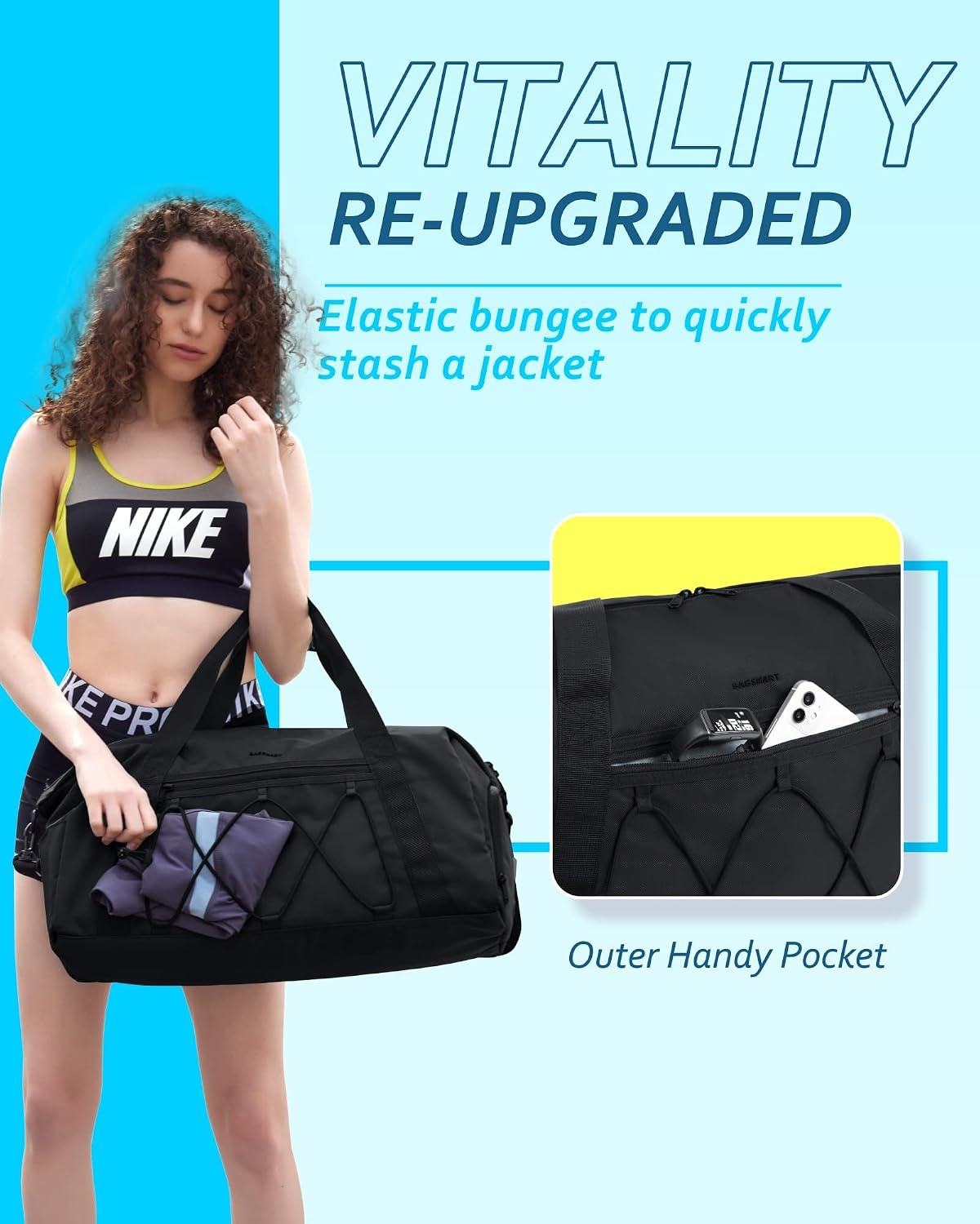 image:imageBAGSMART Small Gym Bag With Shoe Compartment amp Wet Pocket Lightweight Sports Travel Duffel Carry On Weekender Overnight Water Resistant Sports Gym Tote for Swimming Yoga BeigeBlack
