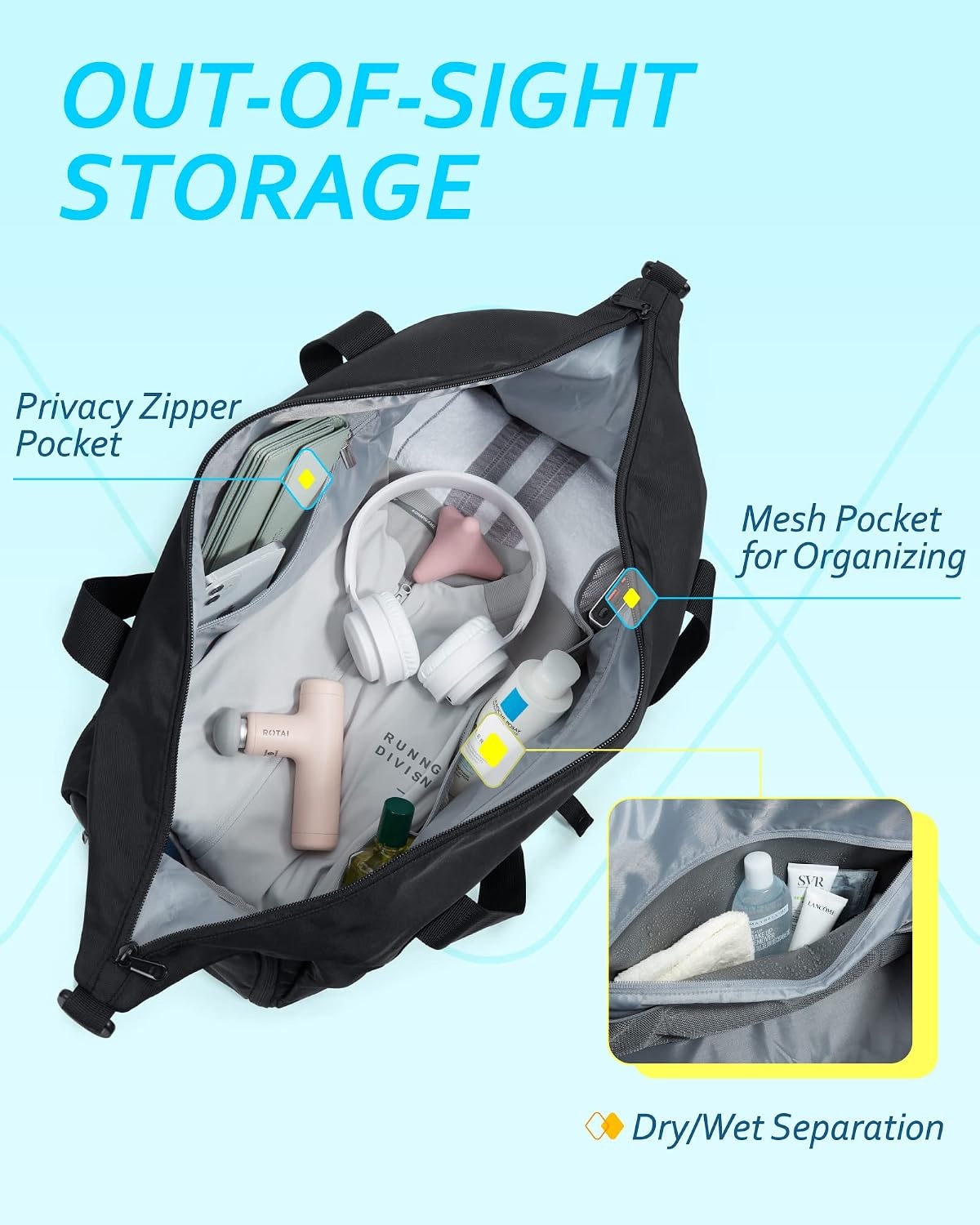 image:imageBAGSMART Small Gym Bag With Shoe Compartment amp Wet Pocket Lightweight Sports Travel Duffel Carry On Weekender Overnight Water Resistant Sports Gym Tote for Swimming Yoga BeigeBlack