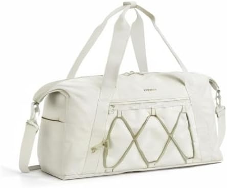 image:imageBAGSMART Small Gym Bag With Shoe Compartment amp Wet Pocket Lightweight Sports Travel Duffel Carry On Weekender Overnight Water Resistant Sports Gym Tote for Swimming Yoga BeigeOffWhite