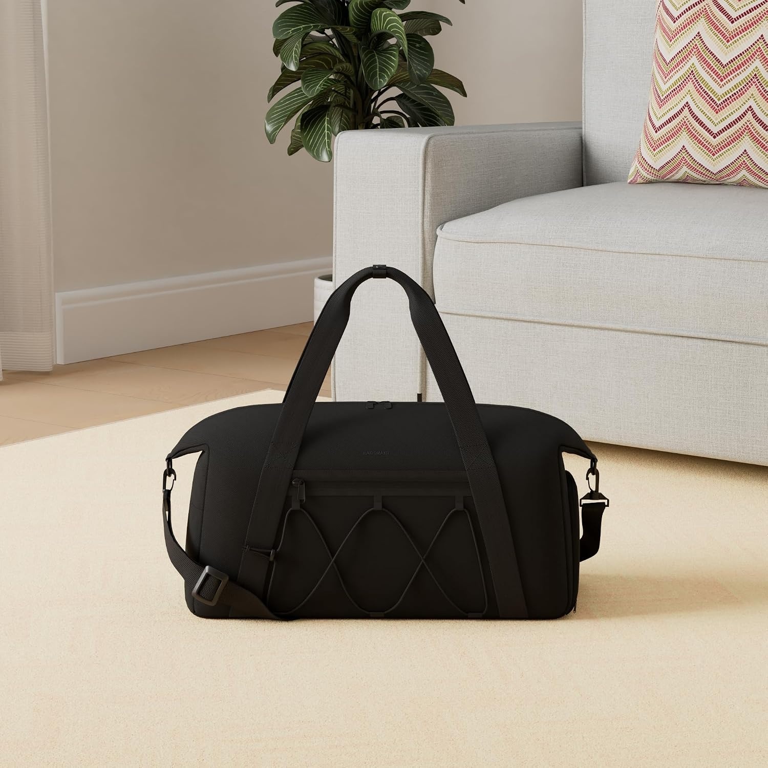image:imageBAGSMART Small Gym Bag With Shoe Compartment amp Wet Pocket Lightweight Sports Travel Duffel Carry On Weekender Overnight Water Resistant Sports Gym Tote for Swimming Yoga BeigeBlack