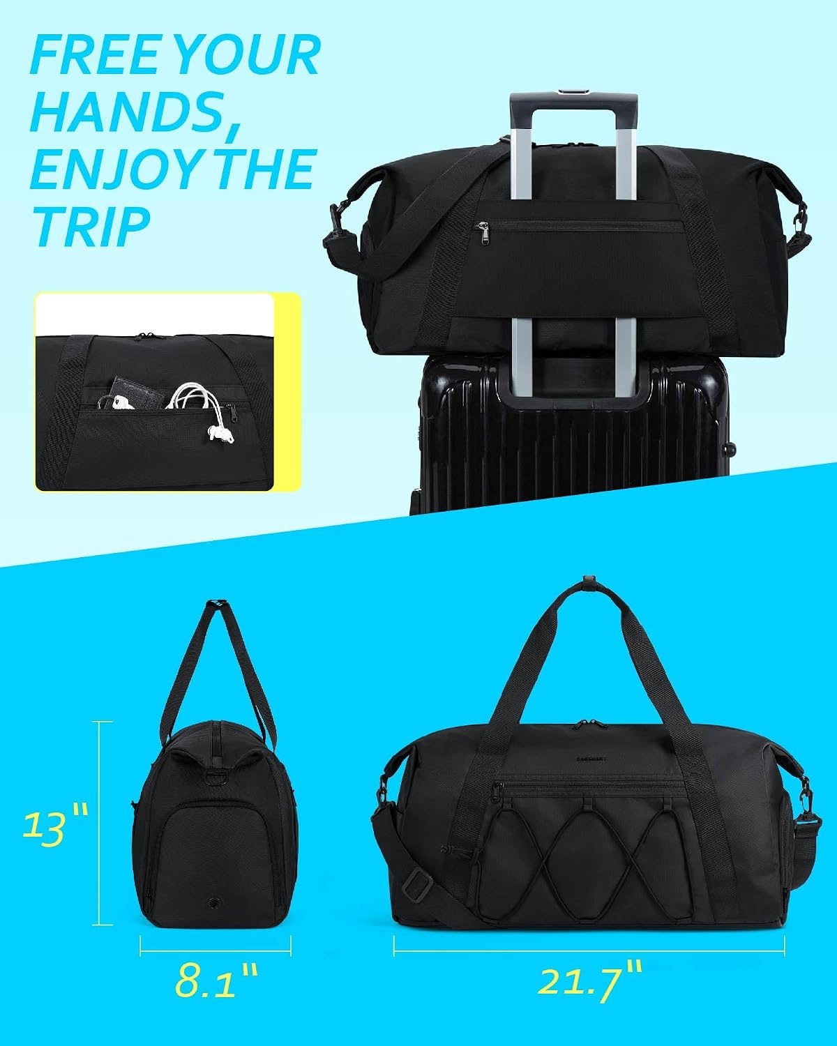 image:imageBAGSMART Small Gym Bag With Shoe Compartment amp Wet Pocket Lightweight Sports Travel Duffel Carry On Weekender Overnight Water Resistant Sports Gym Tote for Swimming Yoga BeigeBlack