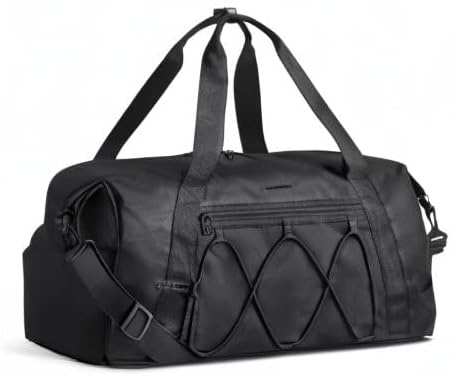 image:imageBAGSMART Small Gym Bag with Shoe Compartment amp Wet Pocket Lightweight Sports Travel Duffel Carry On Weekender Overnight Water Resistant Sports Gym Tote for Swimming Yoga Almond OilBlack