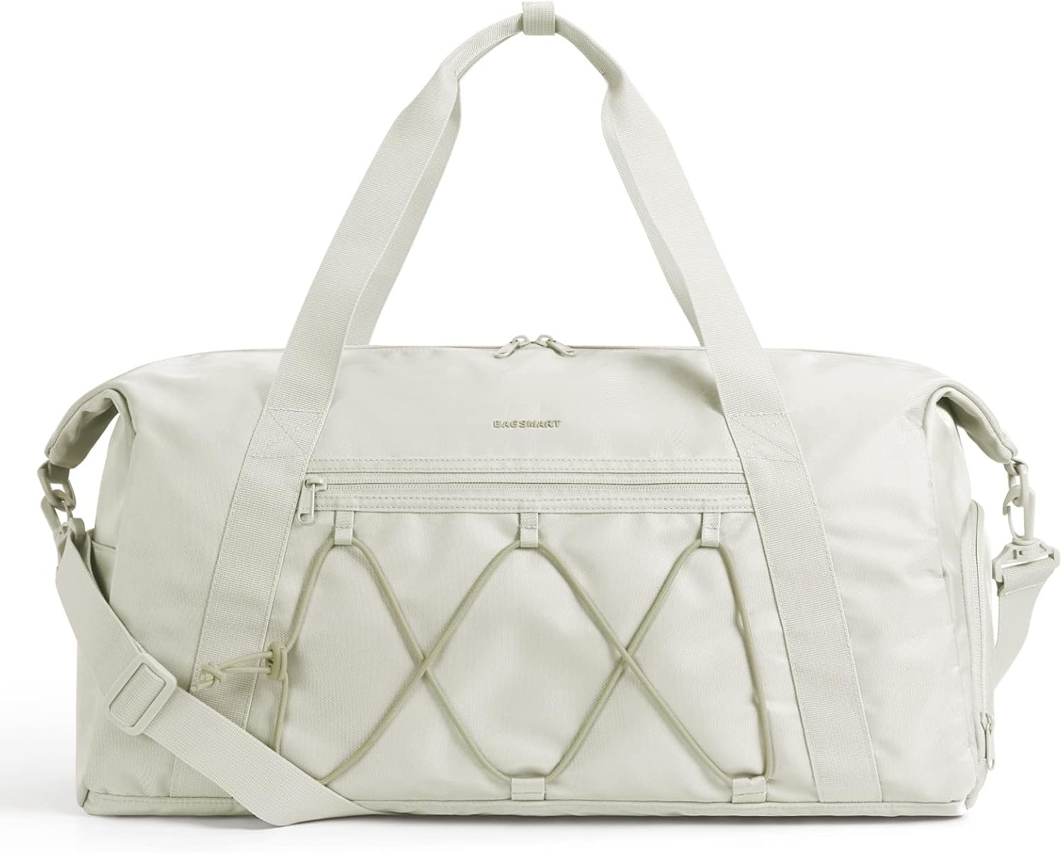 image:imageBAGSMART Small Gym Bag with Shoe Compartment amp Wet Pocket Lightweight Sports Travel Duffel Carry On Weekender Overnight Water Resistant Sports Gym Tote for Swimming Yoga Almond OilOffWhite