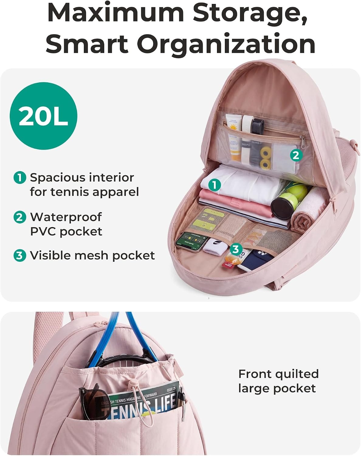 image:imageBAGSMART Tennis Gym Bag for Women 2in1 Pickleball Backpack Sports DuffleForest Green