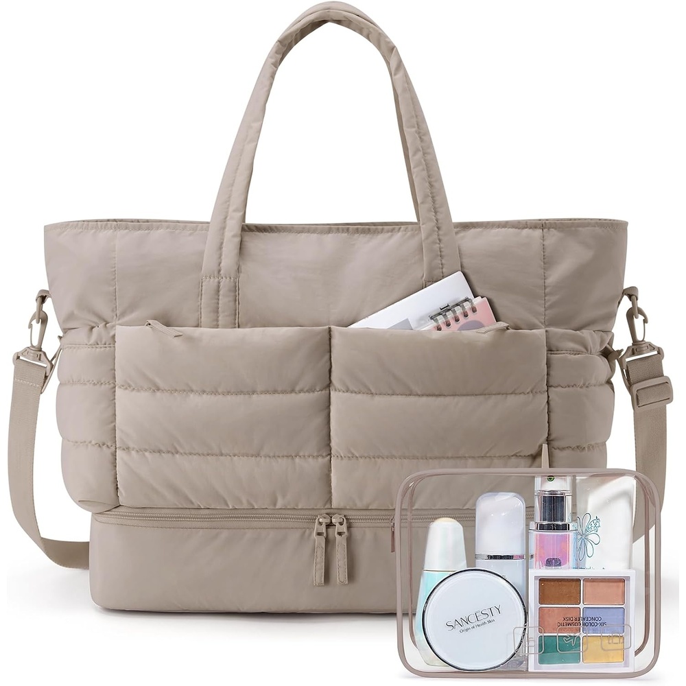 image:imageBAGSMART 48L Puffer Carry On Duffel Bag Travel Weekender Gym Bag for WomenAll Camel