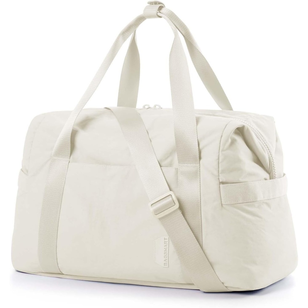image:imageBAGSMART Gym Bag for Women Carry on Weekender Overnight Bag Travel Duffel Bags with Trolley Sleeve Personal Item Travel Bag Tote Bag Workout Dance BagBlackMediumLight Beige