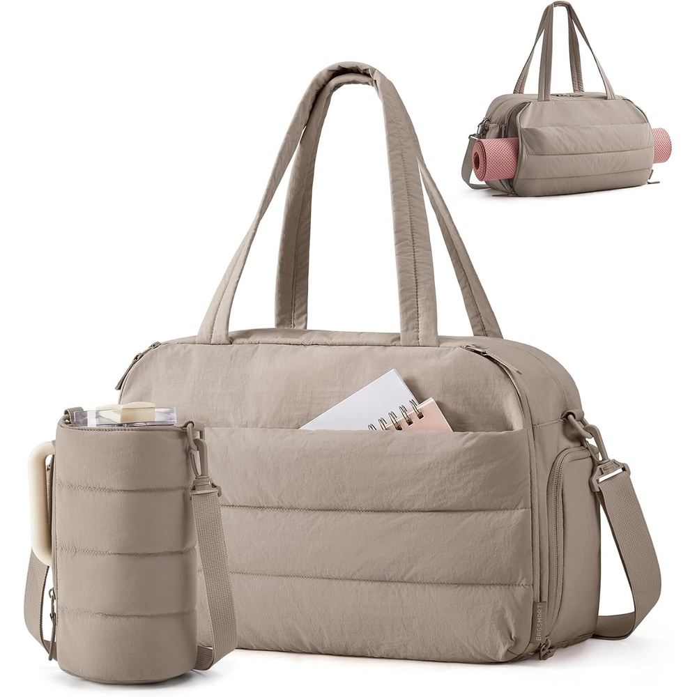 image:imageBAGSMART Gym Bag for Women Lightweight Duffel with Shoe Compartment Tote Bag with Wet Pocket for Yoga Travel PinkBrown